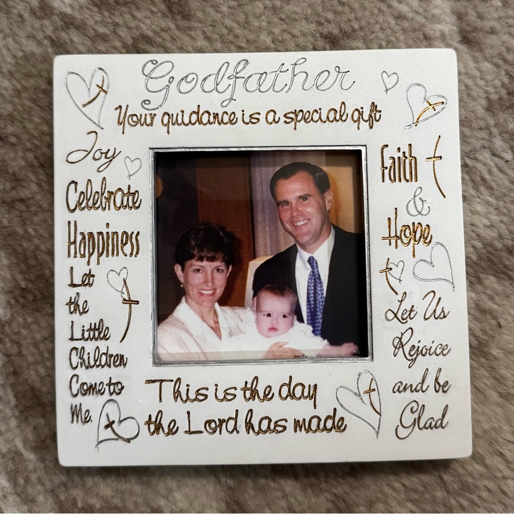 Godfather Inspirational Photo Frame White and Gold Religious Christian Vintage